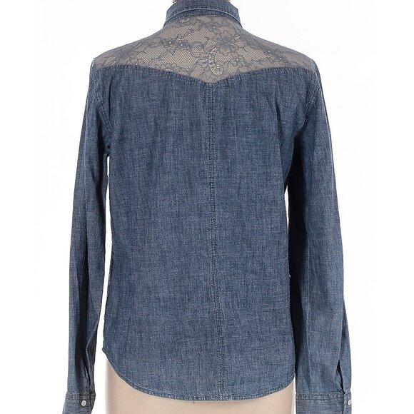 American Eagle Chambray Button Down Shirt with Lace Detail - Picture 2 of 10